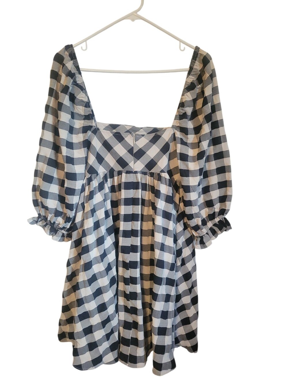 Storia Black White Gingham Babydoll Mini Dress Small Square Neck Puff Sleeve - Picture 9 of 10